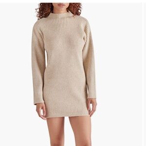 Elegant Beige Ribbed Knit Dress